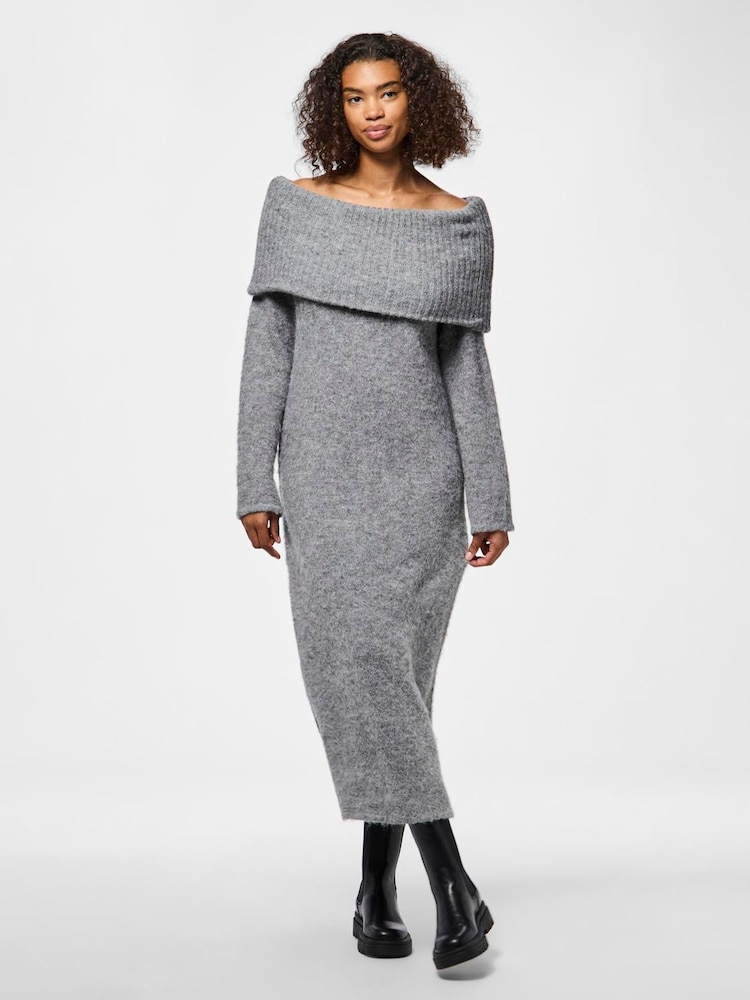 PIECES Off Shoulder Bardot Soft Knitted Midi Dress - Изображение 1 из 6
