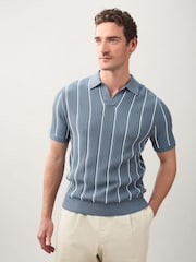 Blue Regular Fit Short Sleeve Stripe Knit Trophy Polo Shirt - Image 2 of 8