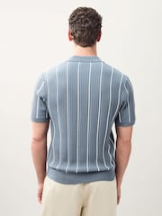 Blue Regular Fit Short Sleeve Stripe Knit Trophy Polo Shirt - Image 4 of 8