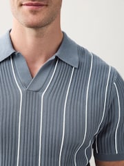 Blue Regular Fit Short Sleeve Stripe Knit Trophy Polo Shirt - Image 5 of 8