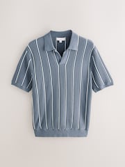 Blue Regular Fit Short Sleeve Stripe Knit Trophy Polo Shirt - Image 6 of 8