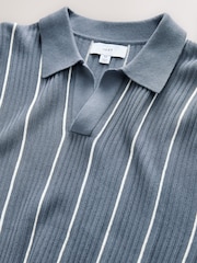 Blue Regular Fit Short Sleeve Stripe Knit Trophy Polo Shirt - Image 7 of 8