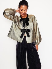 Boden Gold Jacquard Bow Detail Jacket - Image 1 of 5