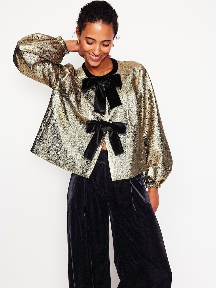 Boden Gold Jacquard Bow Detail Jacket - Image 1 of 5