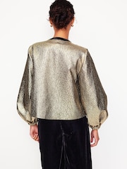 Boden Gold Jacquard Bow Detail Jacket - Image 3 of 5
