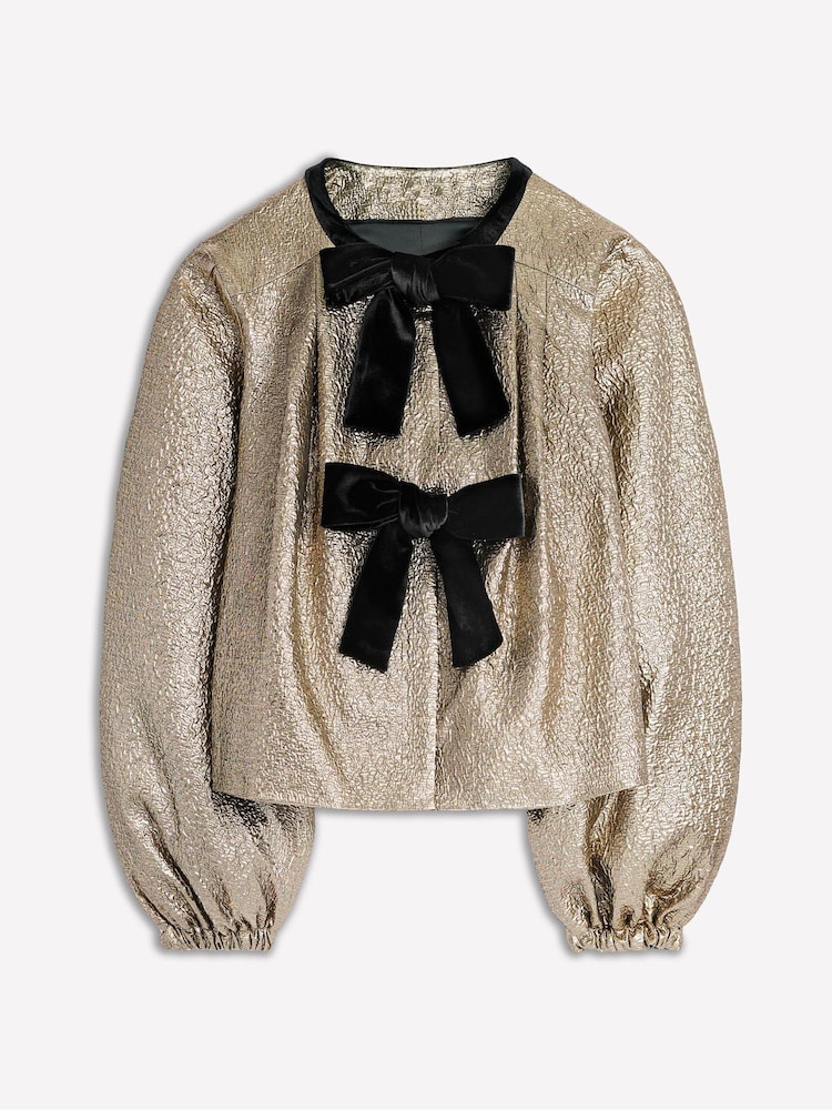 Boden Gold Jacquard Bow Detail Jacket - Image 5 of 5