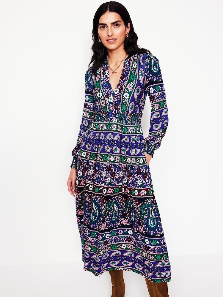 Boden Blue Ivy Border Print Midi Dress - Image 1 of 6