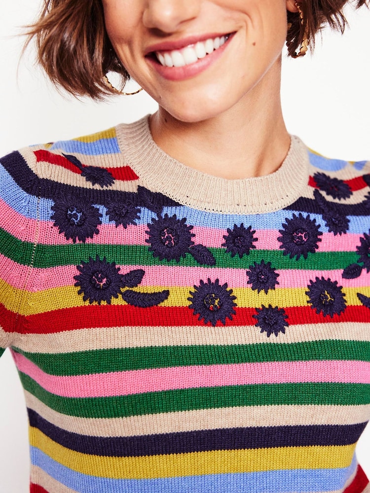 Boden Blue Embroidered Floral Print Jumper - Image 2 of 6