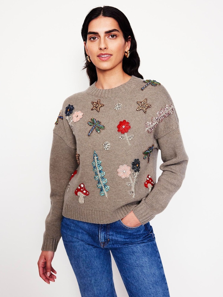 Boden Grey Embellished Jumper - Image 1 of 6