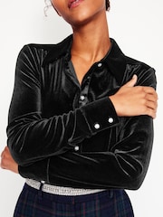 Boden Black Jewel Button Velvet Shirt - Image 2 of 5