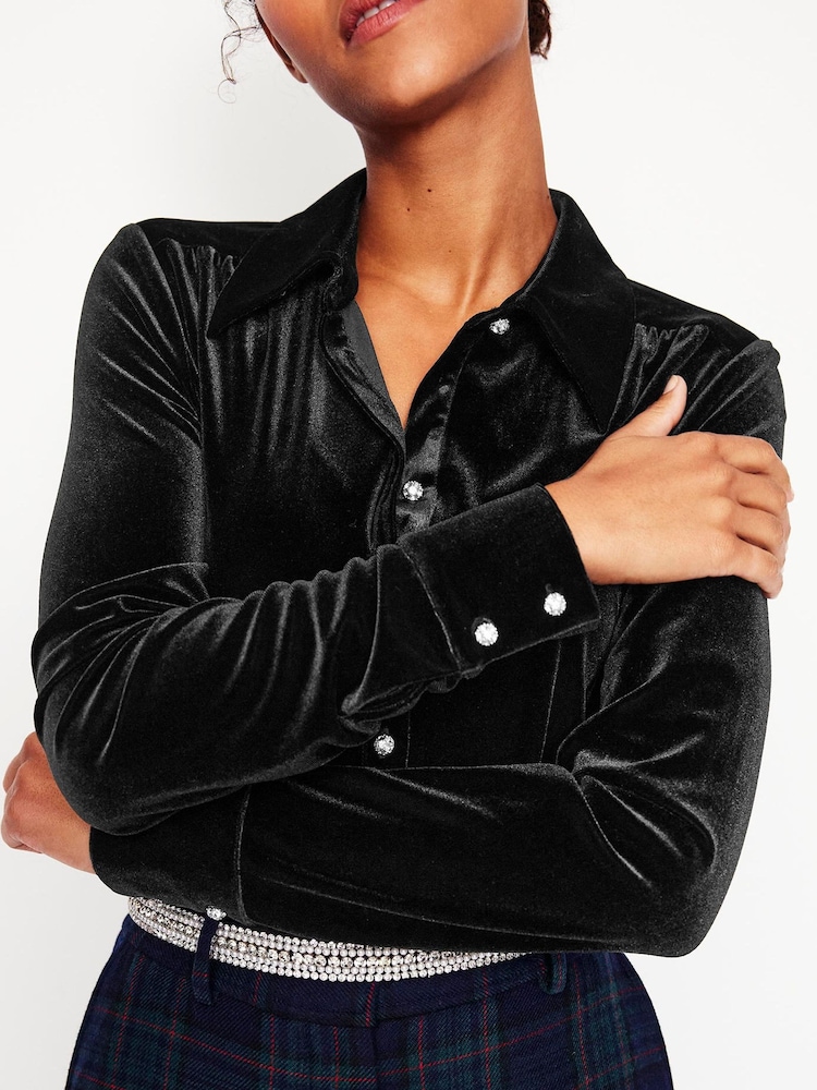 Boden Black Jewel Button Velvet Shirt - Image 2 of 5