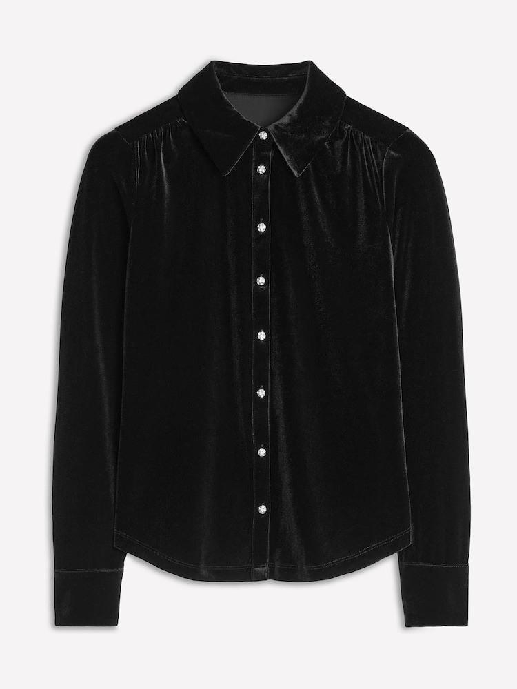 Boden Black Jewel Button Velvet Shirt - Image 5 of 5