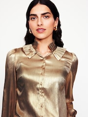 Boden Gold Ruffle Collar Party Blouse - Image 2 of 5