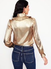 Boden Gold Ruffle Collar Party Blouse - Image 3 of 5