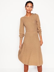 Boden Brown Button Shoulder Knitted Dress - Image 1 of 6