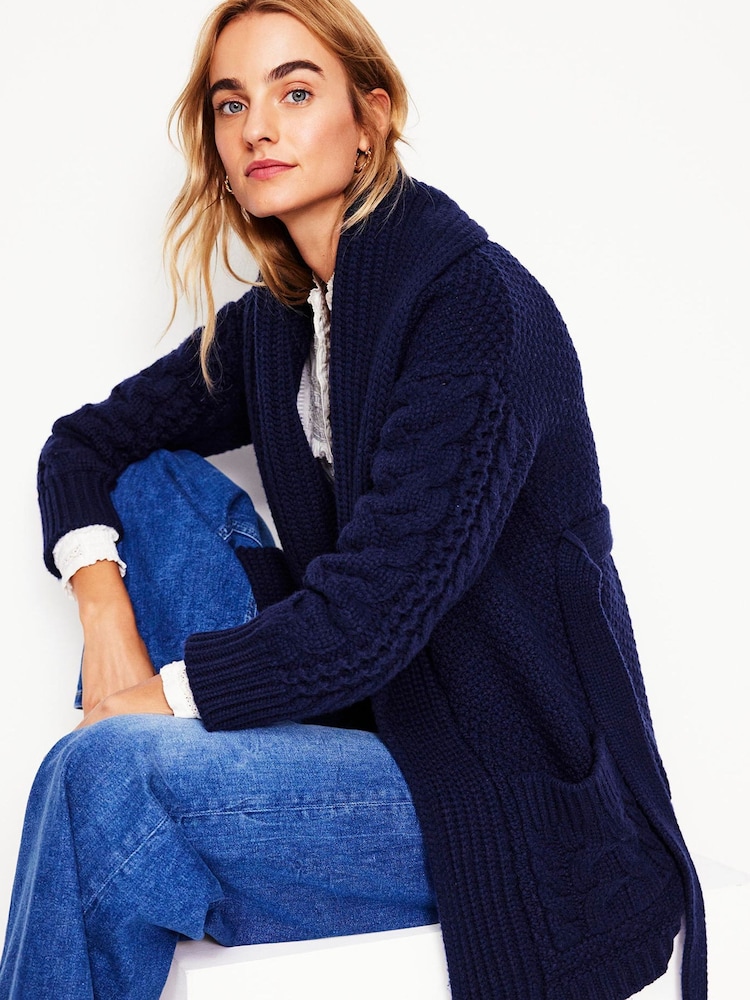 Boden Blue Cable Belted Cardigan - Image 1 of 6