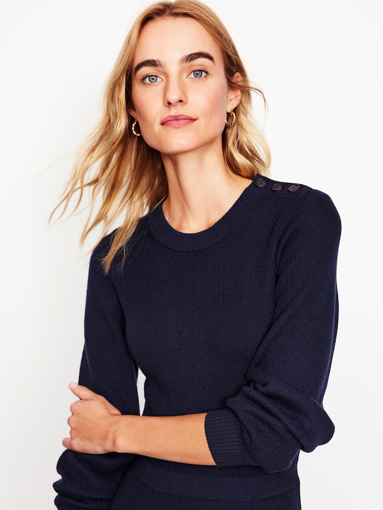 Boden Blue Button Shoulder Knitted Dress - Image 2 of 6