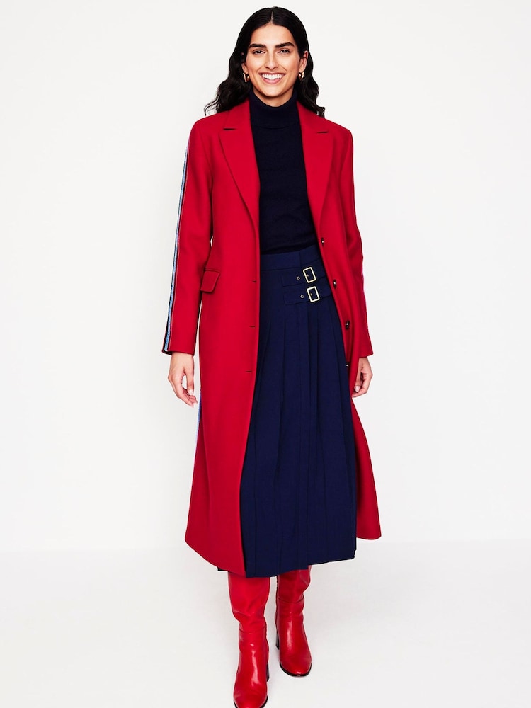 Boden Red Side Stripe Midi Coat - Image 1 of 5 Boden Red Side Stripe Midi Coat - Image 1 of 5