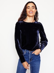 Boden Blue Button Back Velvet Top - Image 1 of 5