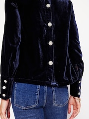 Boden Blue Button Back Velvet Top - Image 2 of 5
