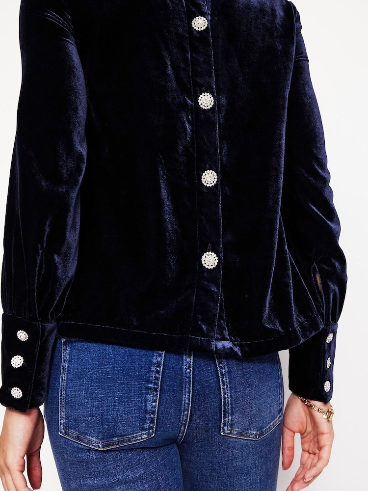 Boden Blue Button Back Velvet Top - Image 2 of 5