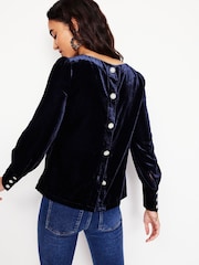 Boden Blue Button Back Velvet Top - Image 3 of 5