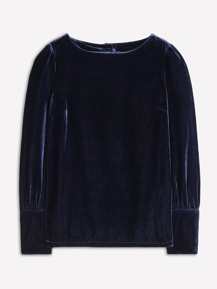 Boden Blue Button Back Velvet Top - Image 5 of 5