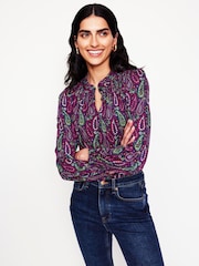 Boden Pink Fay Smocked Jersey Shirt - Image 1 of 5
