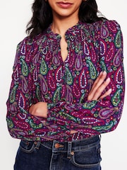 Boden Pink Fay Smocked Jersey Shirt - Image 2 of 5