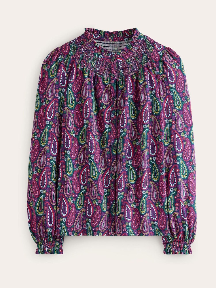 Boden Pink Fay Smocked Jersey Shirt - Image 5 of 5