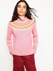Boden Pink Cashmere Fair Isle Pattern Jumper - Image 1 of 6