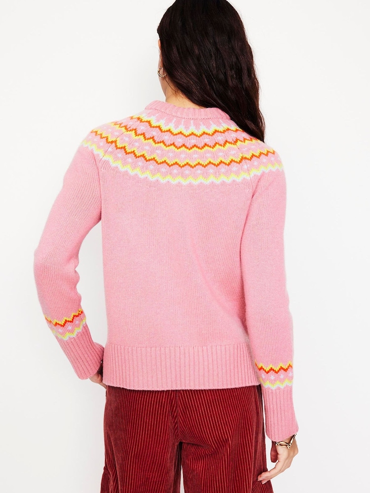 Boden Pink Cashmere Fair Isle Pattern Jumper - Image 3 of 6