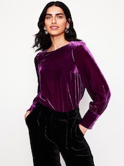 Boden Purple Button Back Velvet Top - Image 1 of 6