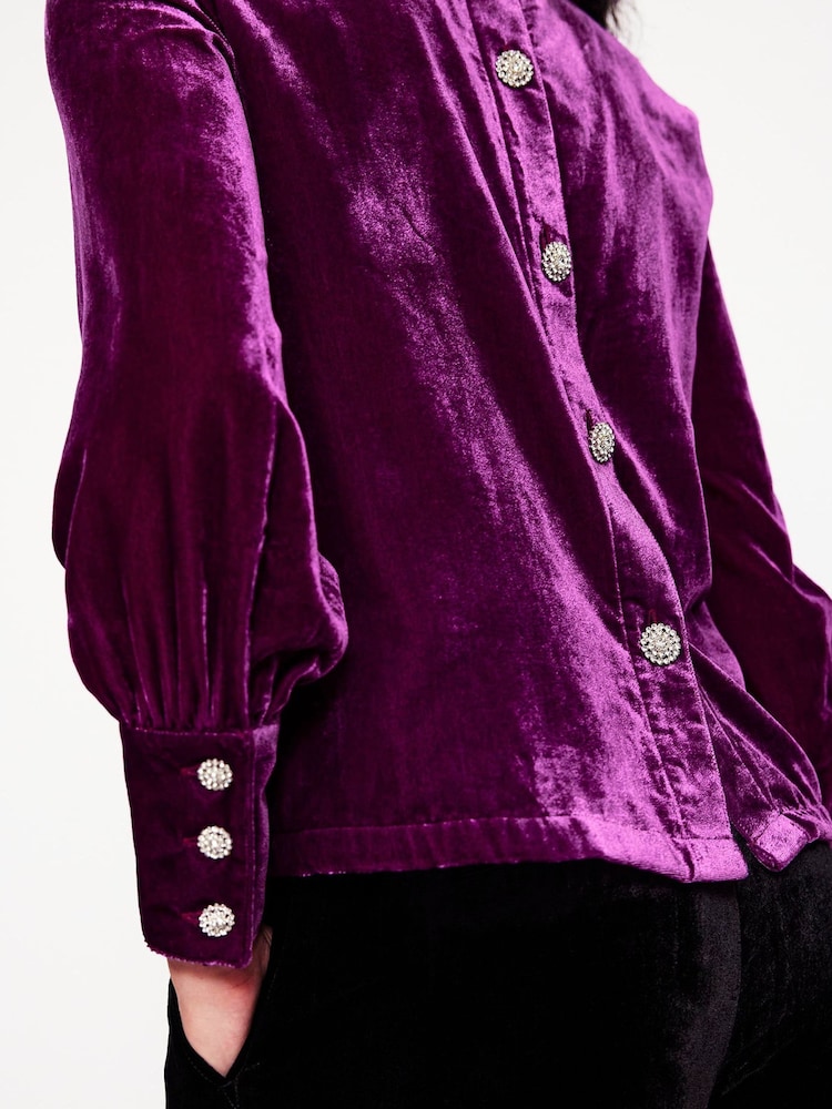 Boden Purple Button Back Velvet Top - Image 2 of 6
