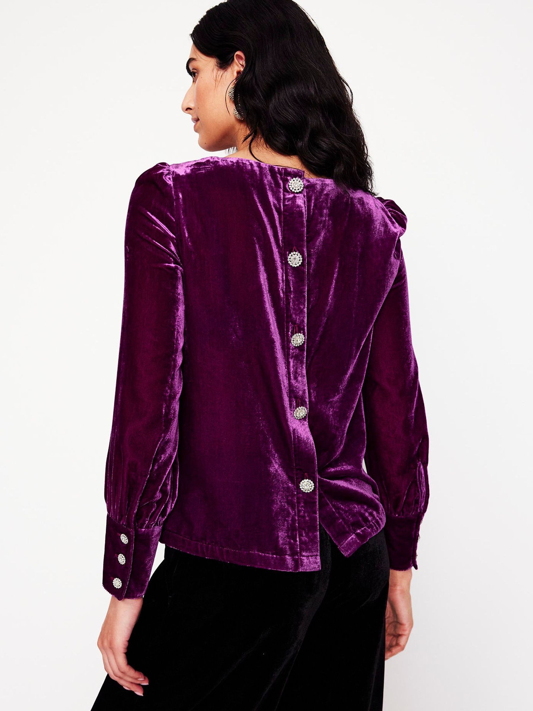 Buy Boden Purple Button Back Velvet Top from Next USA Buy Boden Purple Button Back Velvet Top from Next USA