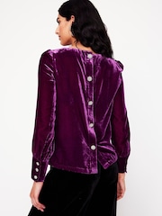 Boden Purple Button Back Velvet Top - Image 3 of 6