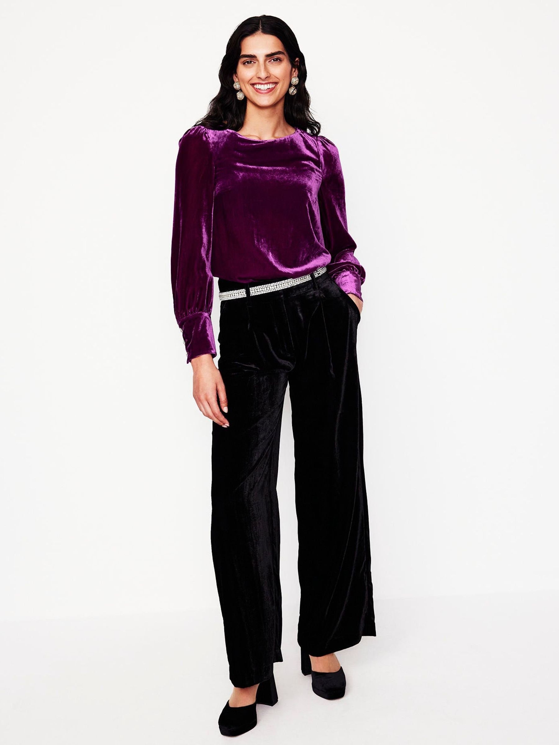 Buy Boden Purple Button Back Velvet Top from Next Netherlands