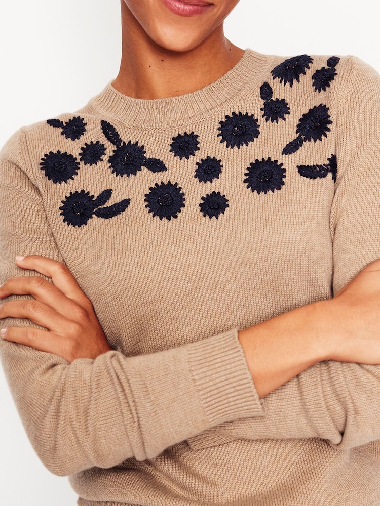 Boden Brown Embroidered Floral Print Jumper - Image 2 of 6 Boden Brown Embroidered Floral Print Jumper - Image 2 of 6
