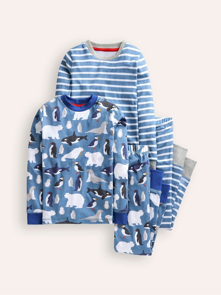 Boden Blue Snug Arctic Animals Twin Pack 100% Cotton Pyjamas - Image 1 of 2