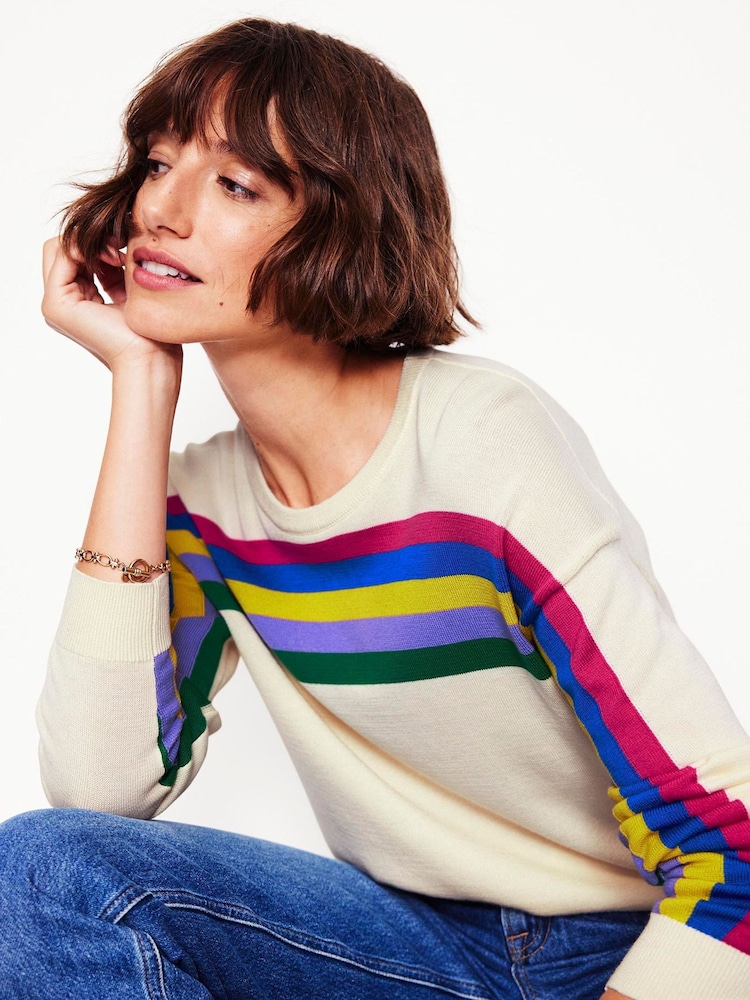 Boden Cream Lara Relaxed 100% Cotton Jumper - Image 1 of 6