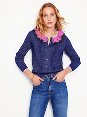 Boden Blue Sparkly Collared Cardigan - Image 1 of 6
