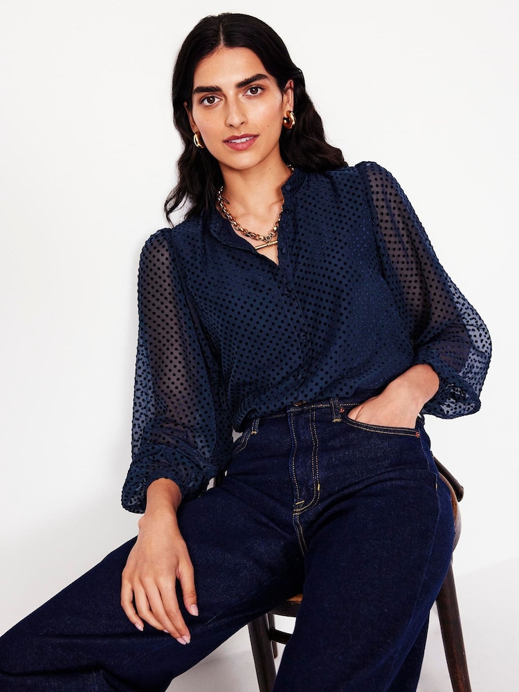 Boden Blue Theodora Devore Blouse - Image 1 of 5