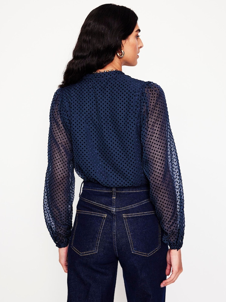 Boden Blue Theodora Devore Blouse - Image 2 of 5