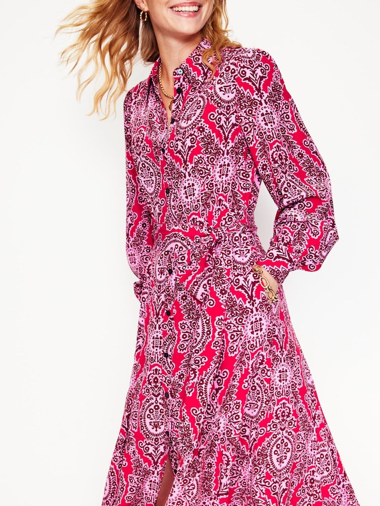 Boden Red Martha Godet Maxi Shirt Dress - Image 2 of 6