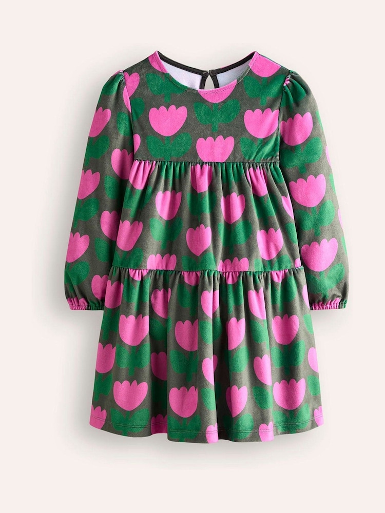 Boden Green Tiered Velour Dress - Image 1 of 3
