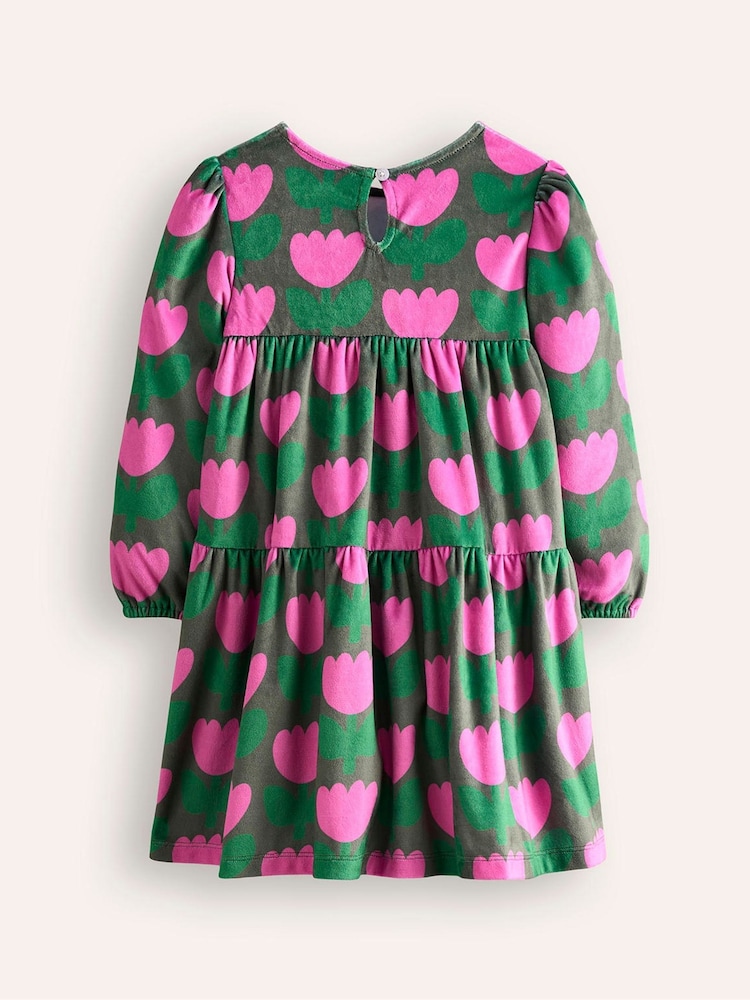 Boden Green Tiered Velour Dress - Image 2 of 3