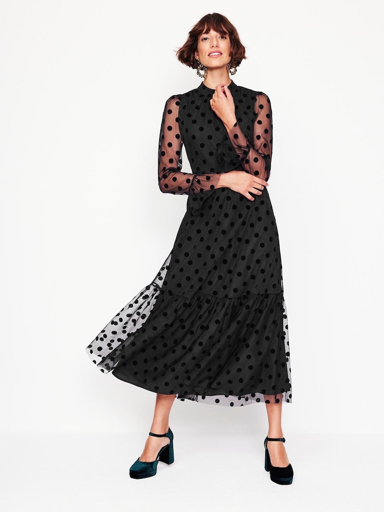 Boden Black Fluted Sleeve Tulle Tea Dress - Image 1 of 5