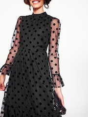 Boden Black Fluted Sleeve Tulle Tea Dress - Image 2 of 5