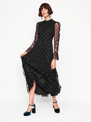 Boden Black Fluted Sleeve Tulle Tea Dress - Image 4 of 5