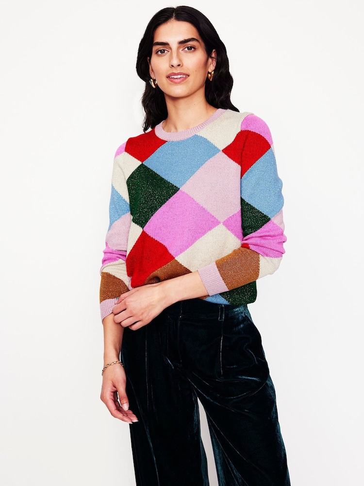 Boden Metallic Sparkly Argyle Jumper - Image 1 of 6
